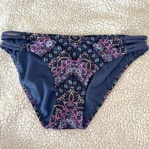 Xhilaration Womens Bikini bottom, blue & purple print. Medium
